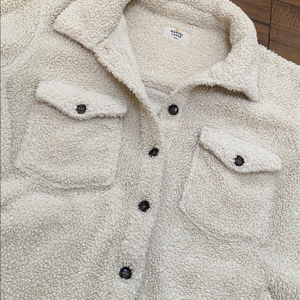 Marine Layer Eden Sherpa Overshirt, ivory cream, size S - Picture 7 of 16